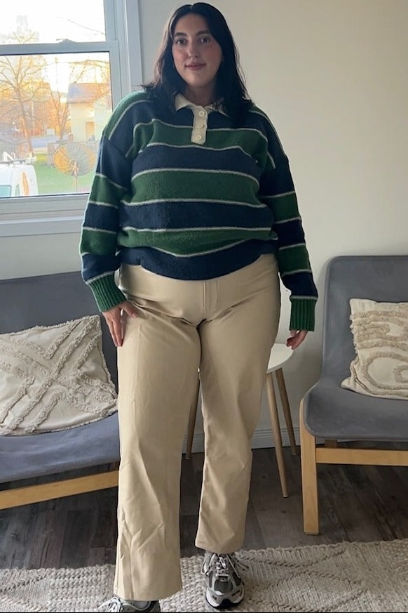 Green Striped Polo Knit Sweater