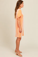 Peach Ribbed Rolled Cuff Dress