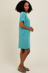 Turquoise Ribbed Rolled Cuff Dress