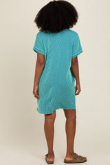 Turquoise Ribbed Rolled Cuff Dress