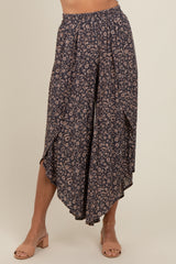 Charcoal Floral Assymetric Pants