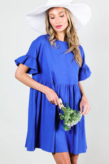 Royal Blue Ruffle Sleeve Maternity Dress