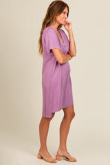 Lavender V-Neck Basic Shirt Dress