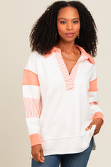 Salmon Striped Colorblock Polo Top