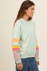 Light Olive Coloblock Sleeve Pullover