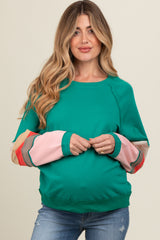 Emerald Green Colorblock Sleeve Maternity Pullover