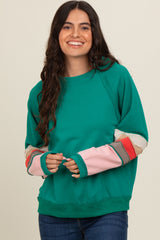 Emerald Green Colorblock Sleeve Pullover