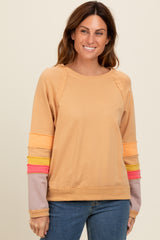 Camel Colorblock Sleeve Maternity Pullover