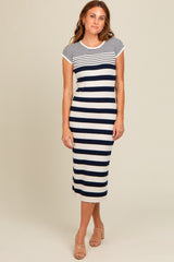 Navy Blue Mixed Striped Midi Dress