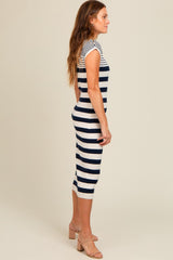 Navy Blue Mixed Striped Midi Dress