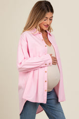 Pink Chambray Button Down Maternity Top