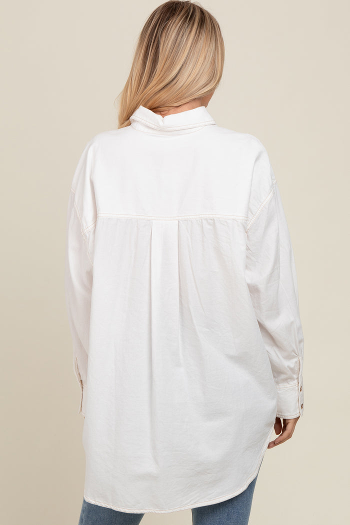 Off White Chambray Button Down Top