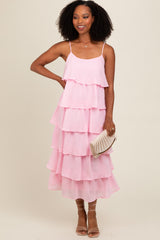 Light Pink Tiered Midi Dress