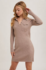 Mocha Ribbed Knit Henley Maternity Dress