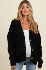 Black Textured Button Up Sweater Maternity Cardigan