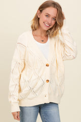 Ivory Textured Button Up Sweater Cardigan