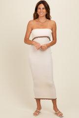 Cream Contrast Trim Maternity Strapless Knit Dress