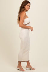 Cream Contrast Trim Strapless Knit Dress