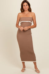 Taupe Contrast Trim Maternity Strapless Knit Dress