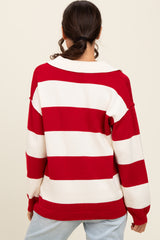 Red Wide Stripe Polo Sweater