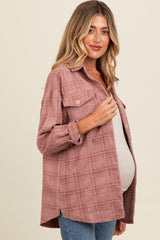 Mauve Plaid Textured Maternity Shirt Jacket