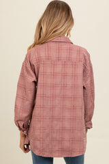 Mauve Plaid Textured Maternity Shirt Jacket