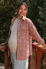 Mauve Plaid Textured Maternity Shirt Jacket