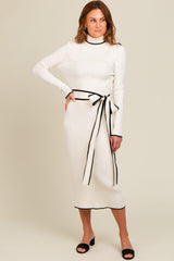Ivory Contrast Trim Turtleneck Maternity Sweater Dress