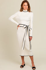 Ivory Contrast Trim Turtleneck Maternity Sweater Dress