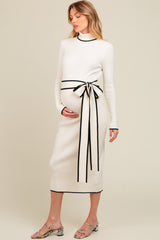 Ivory Contrast Trim Turtleneck Maternity Sweater Dress