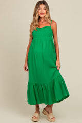 Green Smocked Maternity Maxi Dress