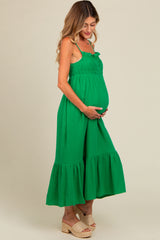 Green Smocked Maternity Maxi Dress