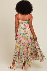 Pink Floral Tiered Ruffle Hem Maxi Dress