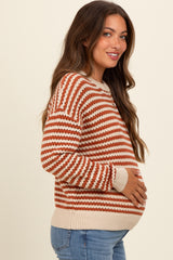 Rust Striped Crochet Knit Maternity Sweater