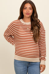 Rust Striped Crochet Knit Maternity Sweater