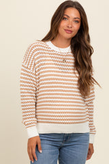 Mocha Striped Crochet Knit Maternity Sweater