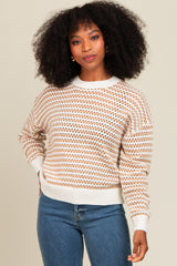 Mocha Striped Crochet Knit Sweater