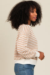 Mocha Striped Crochet Knit Sweater