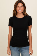 Black Ruched Micro-Rib Maternity Top