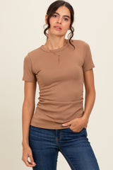 Mocha Ruched Micro-Rib Top