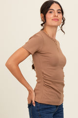 Mocha Ruched Micro-Rib Top