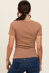 Mocha Ruched Micro-Rib Top