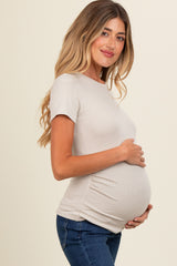 Cream Ruched Micro-Rib Maternity Top