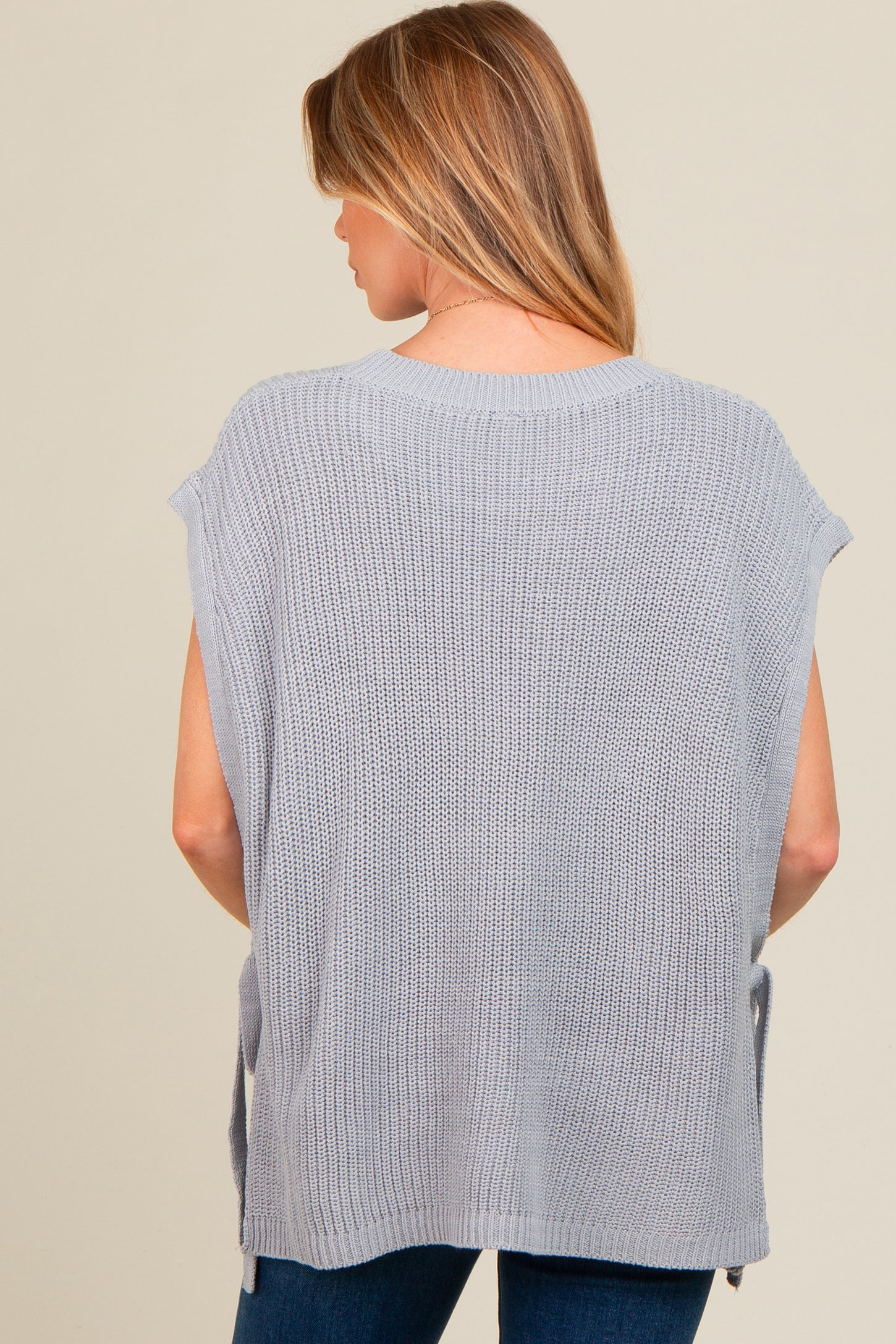 Grey Chunky Knit Side Tie Maternity Sweater Top