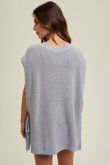 Grey Chunky Knit Side Tie Sweater Top