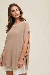 Mocha Chunky Knit Side Tie Maternity Sweater Top