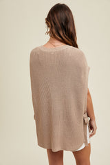 Mocha Chunky Knit Side Tie Sweater Top