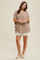 Mocha Chunky Knit Side Tie Sweater Top