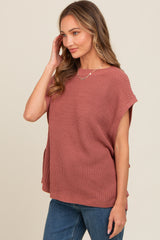 Rust Chunky Knit Side Tie Sweater Top