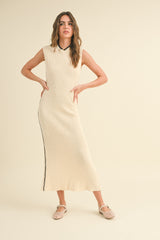 Cream Contrast Trim Sleeveless Maternity Dress